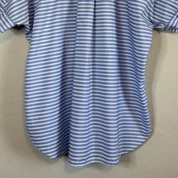 J Crew Lightweight Blue White Stripe Short Sleeve Popover V Neck Shirt Blouse MD - Picture 9 of 13